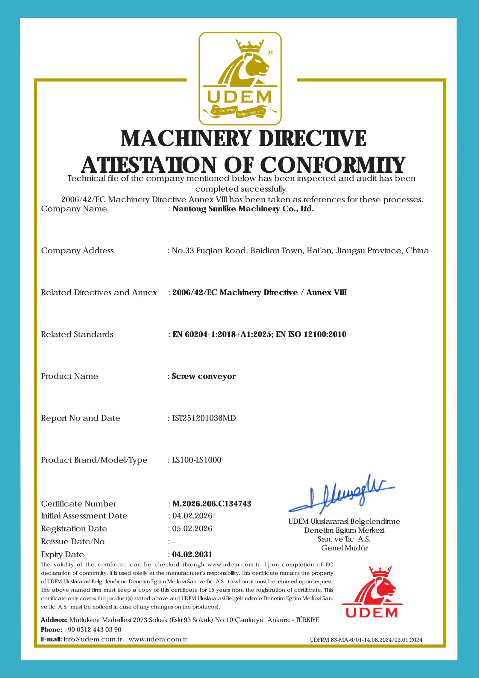 SUNLIKE certificate 1
