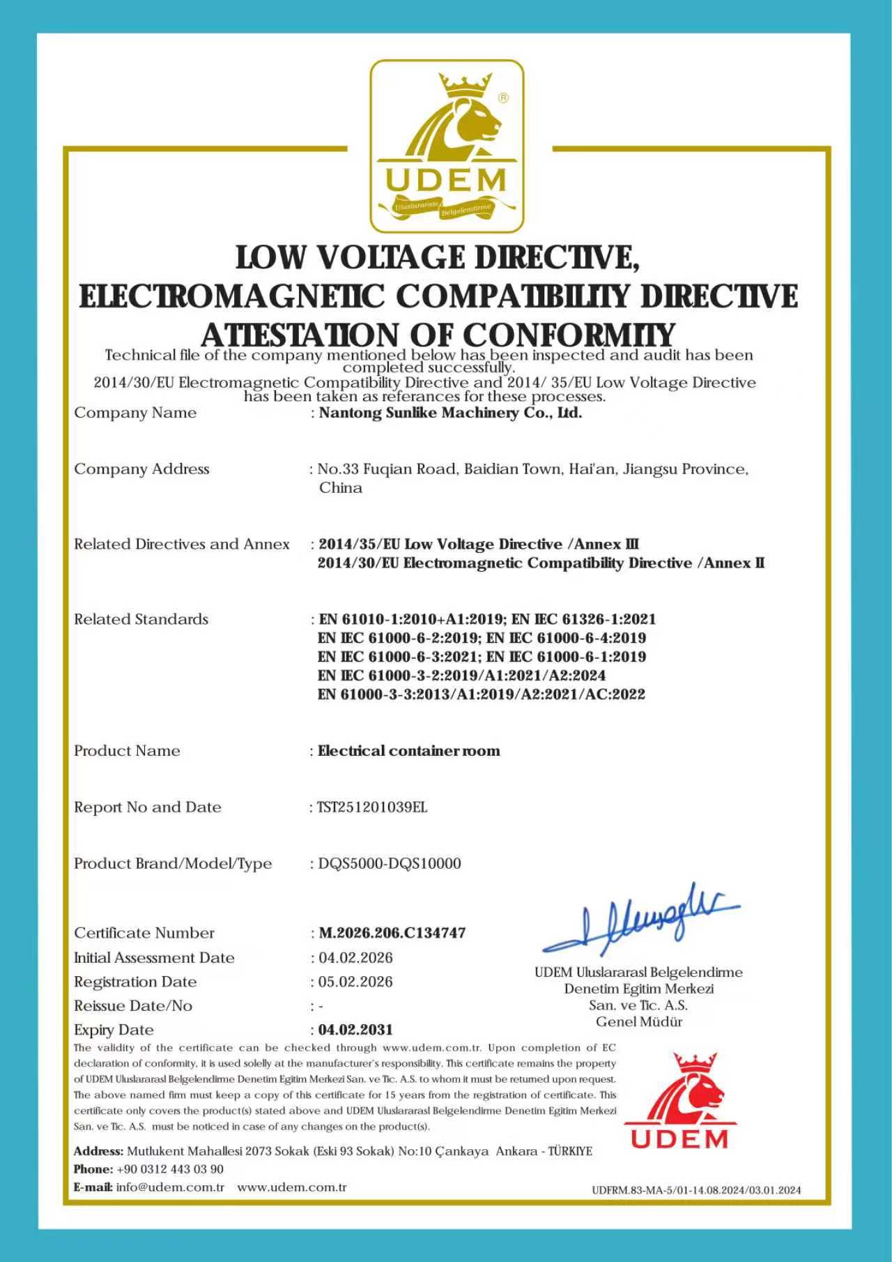 SUNLIKE certificate 2